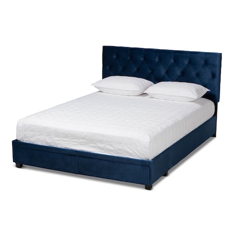 Baxton Studio Caronia Navy Blue Velvet 2-Drawer Queen Size Platform Storage Bed 161-9893